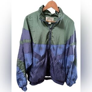 LAVON Vintage 90s Colorblock Windbreaker Jacket in Olive & Navy